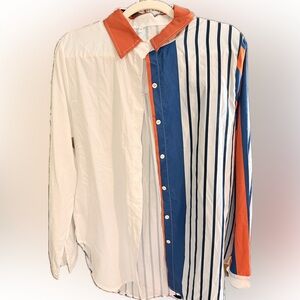 Colorblock Striped Button Down Shirt